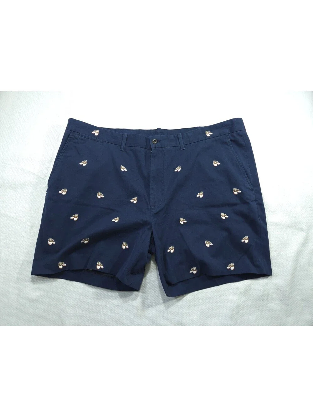 Polo Ralph Lauren Shorts Mens 42 Navy Blue Golf Chino Saddle Shoe Embroidery